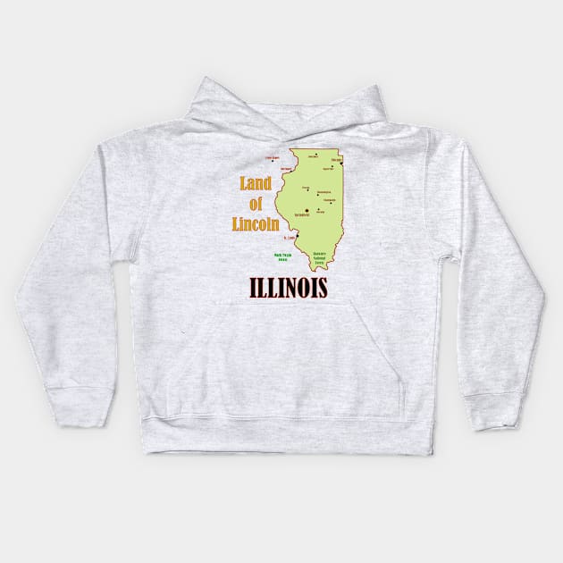 Illinois State Map Kids Hoodie by Pr0metheus